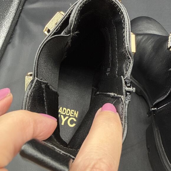 Madden NYC Women's Black Rhinestone Chain Zip Lug Sole Chelsie Ankle Boots Sz 9 - Picture 12 of 13